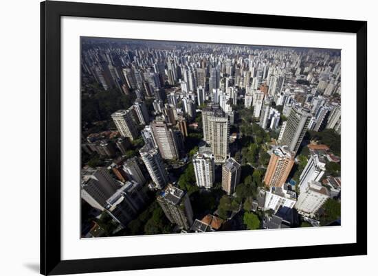 View over Sao Paulo Skyscrapers and Traffic Jam from Taxi Helicopter-Olivier Goujon-Framed Photographic Print