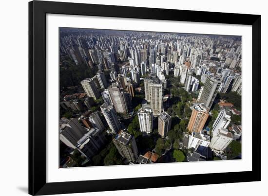 View over Sao Paulo Skyscrapers and Traffic Jam from Taxi Helicopter-Olivier Goujon-Framed Photographic Print