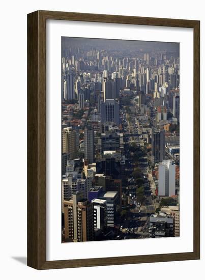 View over Sao Paulo Skyscrapers and Traffic Jam from Taxi Helicopter-Olivier Goujon-Framed Photographic Print