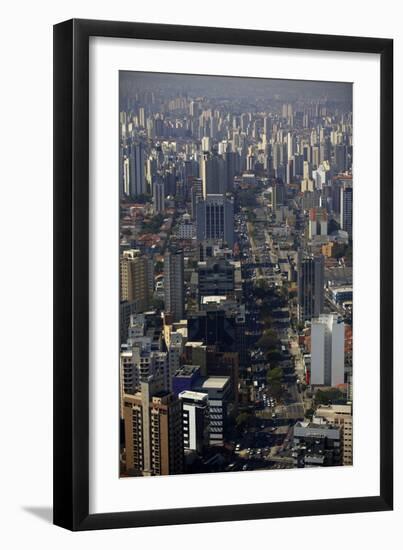 View over Sao Paulo Skyscrapers and Traffic Jam from Taxi Helicopter-Olivier Goujon-Framed Photographic Print