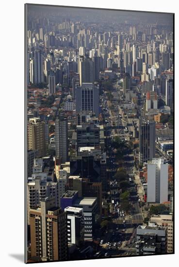 View over Sao Paulo Skyscrapers and Traffic Jam from Taxi Helicopter-Olivier Goujon-Mounted Photographic Print