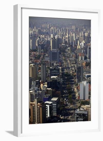 View over Sao Paulo Skyscrapers and Traffic Jam from Taxi Helicopter-Olivier Goujon-Framed Photographic Print