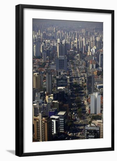 View over Sao Paulo Skyscrapers and Traffic Jam from Taxi Helicopter-Olivier Goujon-Framed Photographic Print