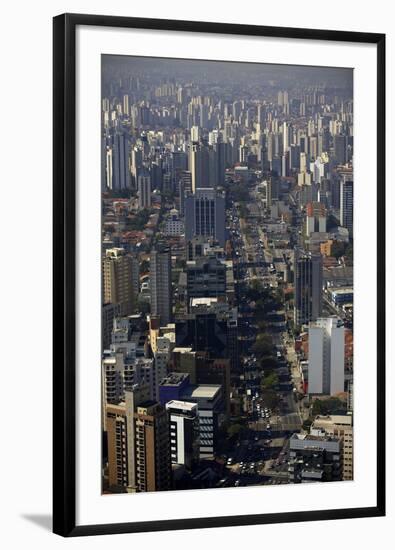 View over Sao Paulo Skyscrapers and Traffic Jam from Taxi Helicopter-Olivier Goujon-Framed Photographic Print