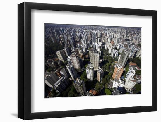 View over Sao Paulo Skyscrapers and Traffic Jam from Taxi Helicopter-Olivier Goujon-Framed Photographic Print