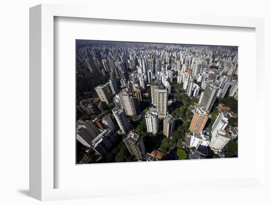 View over Sao Paulo Skyscrapers and Traffic Jam from Taxi Helicopter-Olivier Goujon-Framed Photographic Print