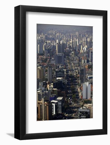 View over Sao Paulo Skyscrapers and Traffic Jam from Taxi Helicopter-Olivier Goujon-Framed Photographic Print