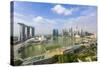 View over Singapore Skyline around Marina Bay with Marina Bay Sands-Fraser Hall-Stretched Canvas