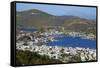 View over Skala, Patmos, Dodecanese, Greek Islands, Greece, Europe-null-Framed Stretched Canvas