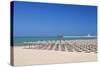 View over Spiaggia Di San Lorenzo Beach to the Lighthouse on Isola Di Sant'Eufemia Island, Vieste-Markus Lange-Stretched Canvas