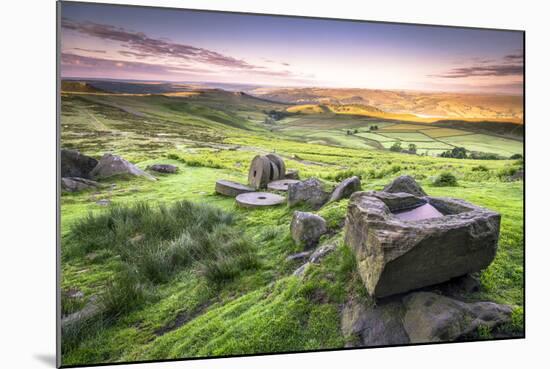 View over Stanage Edge Millstones at Sunrise, Peak District National Park, Derbyshire-Andrew Sproule-Mounted Photographic Print