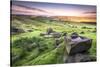 View over Stanage Edge Millstones at Sunrise, Peak District National Park, Derbyshire-Andrew Sproule-Stretched Canvas