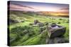 View over Stanage Edge Millstones at Sunrise, Peak District National Park, Derbyshire-Andrew Sproule-Stretched Canvas