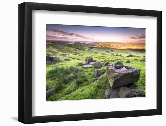 View over Stanage Edge Millstones at Sunrise, Peak District National Park, Derbyshire-Andrew Sproule-Framed Photographic Print