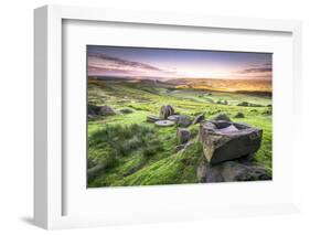 View over Stanage Edge Millstones at Sunrise, Peak District National Park, Derbyshire-Andrew Sproule-Framed Photographic Print