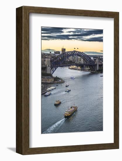 View over Sydney harbour after sunset, Sydney, New South Wales, Australia, Pacific-Michael Runkel-Framed Photographic Print