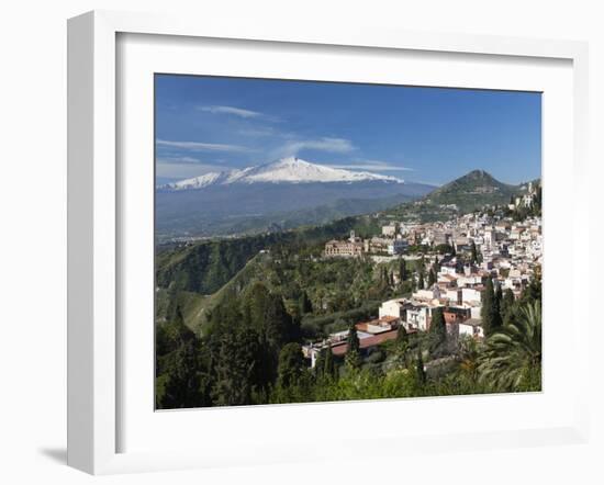 View over Taormina and Mount Etna, Taormina, Sicily, Italy, Europe-Stuart Black-Framed Photographic Print