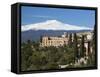 View over Taormina and Mount Etna with Hotel San Domenico Palace, Taormina, Sicily, Italy, Europe-Stuart Black-Framed Stretched Canvas