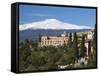 View over Taormina and Mount Etna with Hotel San Domenico Palace, Taormina, Sicily, Italy, Europe-Stuart Black-Framed Stretched Canvas