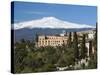 View over Taormina and Mount Etna with Hotel San Domenico Palace, Taormina, Sicily, Italy, Europe-Stuart Black-Stretched Canvas