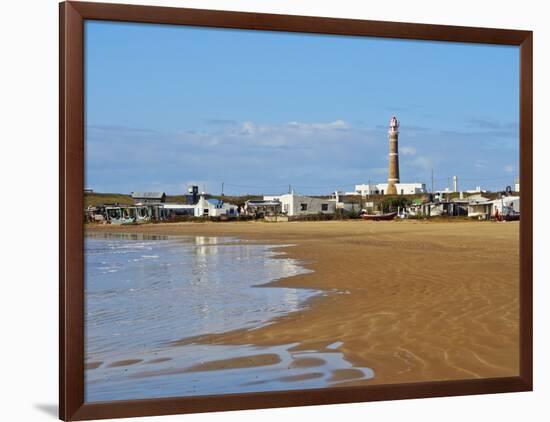 View over the beach towards the lighthouse, Cabo Polonio, Rocha Department, Uruguay, South America-Karol Kozlowski-Framed Photographic Print