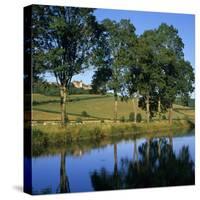 View over the Burgundy Canal to the Chateau, Chateauneuf, Burgundy, France, Europe-Stuart Black-Stretched Canvas