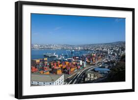 View over the Cargo Port of Valparaiso, Chile, South America-Michael Runkel-Framed Photographic Print