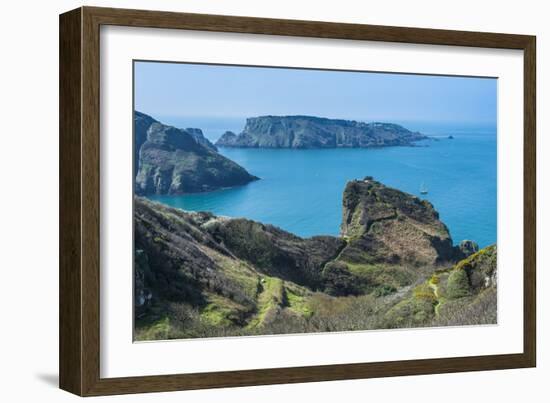 View over the East Coast of Sark and the Island Brecqhou, Channel Islands, United Kingdom-Michael Runkel-Framed Photographic Print