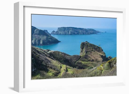 View over the East Coast of Sark and the Island Brecqhou, Channel Islands, United Kingdom-Michael Runkel-Framed Photographic Print