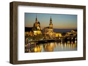 View over the Elbe on the Illuminated Dresden with City Palace-Uwe Steffens-Framed Photographic Print