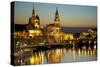 View over the Elbe on the Illuminated Dresden with City Palace-Uwe Steffens-Stretched Canvas