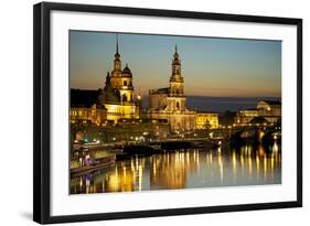 View over the Elbe on the Illuminated Dresden with City Palace-Uwe Steffens-Framed Photographic Print