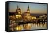 View over the Elbe on the Illuminated Dresden with City Palace-Uwe Steffens-Framed Stretched Canvas