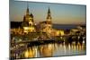 View over the Elbe on the Illuminated Dresden with City Palace-Uwe Steffens-Mounted Photographic Print