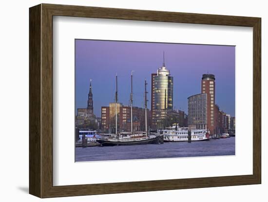 View over the Elbe on the Illuminateded Hanse-Trade-Center at the Blue Hour in the Hafencity-Uwe Steffens-Framed Photographic Print