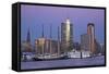 View over the Elbe on the Illuminateded Hanse-Trade-Center at the Blue Hour in the Hafencity-Uwe Steffens-Framed Stretched Canvas