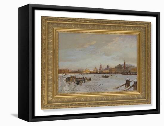 View over the frozen Neva, St Isaac's Cathedral and the Admiralty, St Petersburg, 1878-Aleksandr Karlovich Beggrov-Framed Stretched Canvas