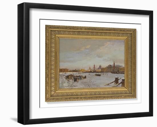 View over the frozen Neva, St Isaac's Cathedral and the Admiralty, St Petersburg, 1878-Aleksandr Karlovich Beggrov-Framed Giclee Print