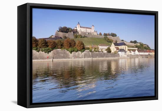 View over the Main River to Marienberg Fortress and St. Burkard Church in Autumn-Markus Lange-Framed Stretched Canvas