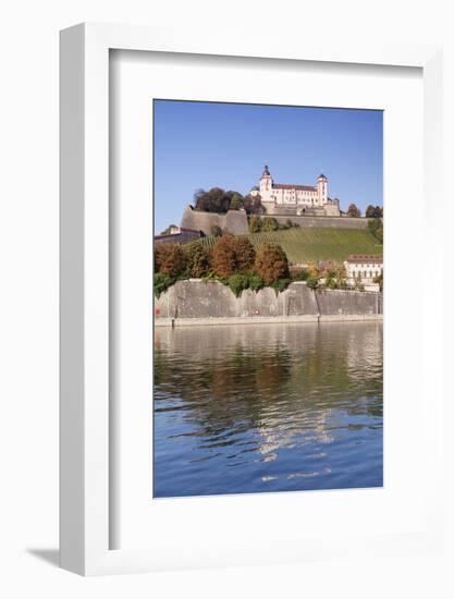 View over the Main River to Marienberg Fortress and St. Burkard Church in Autumn-Markus Lange-Framed Photographic Print