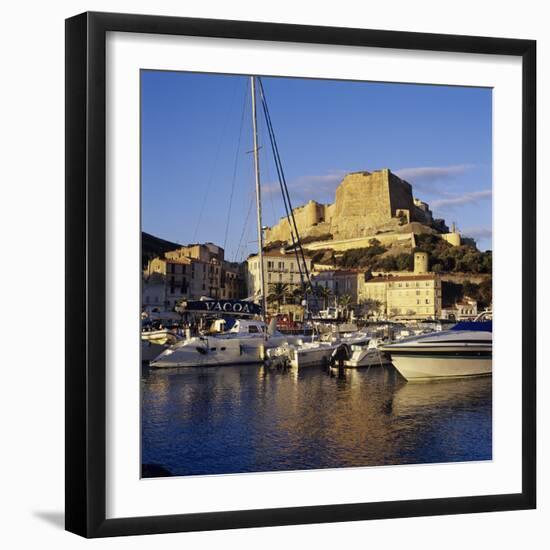 View over the Marina to Citadel and Haute Ville, Bonifacio, South Coast, Corsica, France, Mediterra-Stuart Black-Framed Photographic Print