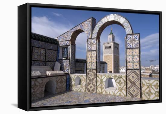 View over the Medina of Tunis and the Main Mosque, Tunisia, North Africa, Africa-Ethel Davies-Framed Stretched Canvas