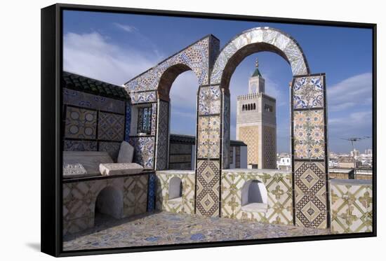 View over the Medina of Tunis and the Main Mosque, Tunisia, North Africa, Africa-Ethel Davies-Framed Stretched Canvas