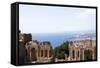 View over the Naxos Coast from the Greek Roman Theatre of Taormina, Sicily, Italy, Europe-Oliviero Olivieri-Framed Stretched Canvas