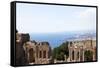 View over the Naxos Coast from the Greek Roman Theatre of Taormina, Sicily, Italy, Europe-Oliviero Olivieri-Framed Stretched Canvas