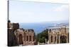 View over the Naxos Coast from the Greek Roman Theatre of Taormina, Sicily, Italy, Europe-Oliviero Olivieri-Stretched Canvas