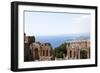 View over the Naxos Coast from the Greek Roman Theatre of Taormina, Sicily, Italy, Europe-Oliviero Olivieri-Framed Photographic Print