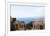 View over the Naxos Coast from the Greek Roman Theatre of Taormina, Sicily, Italy, Europe-Oliviero Olivieri-Framed Photographic Print