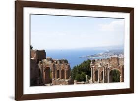 View over the Naxos Coast from the Greek Roman Theatre of Taormina, Sicily, Italy, Europe-Oliviero Olivieri-Framed Photographic Print