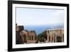 View over the Naxos Coast from the Greek Roman Theatre of Taormina, Sicily, Italy, Europe-Oliviero Olivieri-Framed Photographic Print